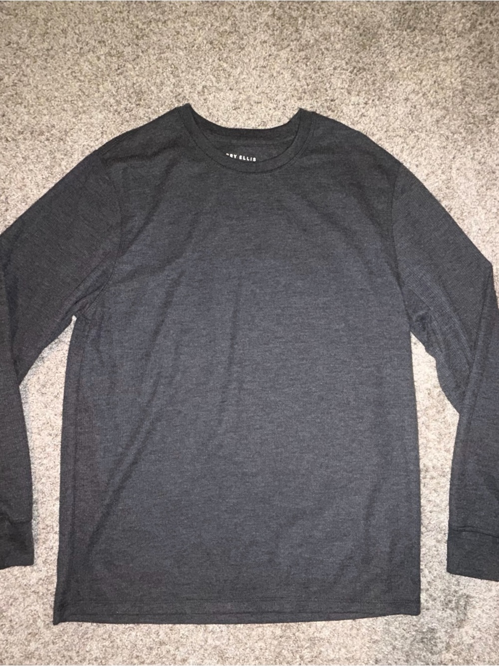 Perry Ellis Men's Long-Sleeve Crewneck Shirt - Charcoal Gray